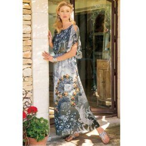 Soft Surroundings Abstract Paisley‎ Floral Column Maxi Dress Grey Multi MEDIUM
